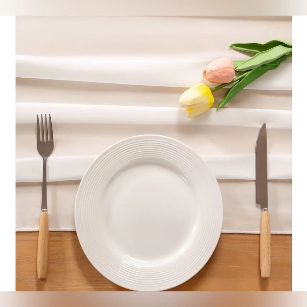 NEW Set of 2 Ivory Chiffon Table Runner Rustic 14ft 29x170” Wedding Runner Sheer